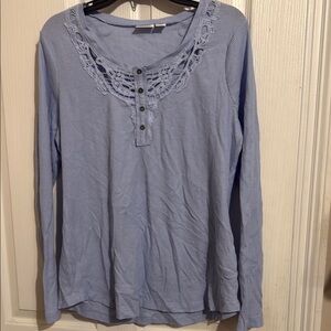 Cato Light Blue Long Sleeve Top with Lace Accents